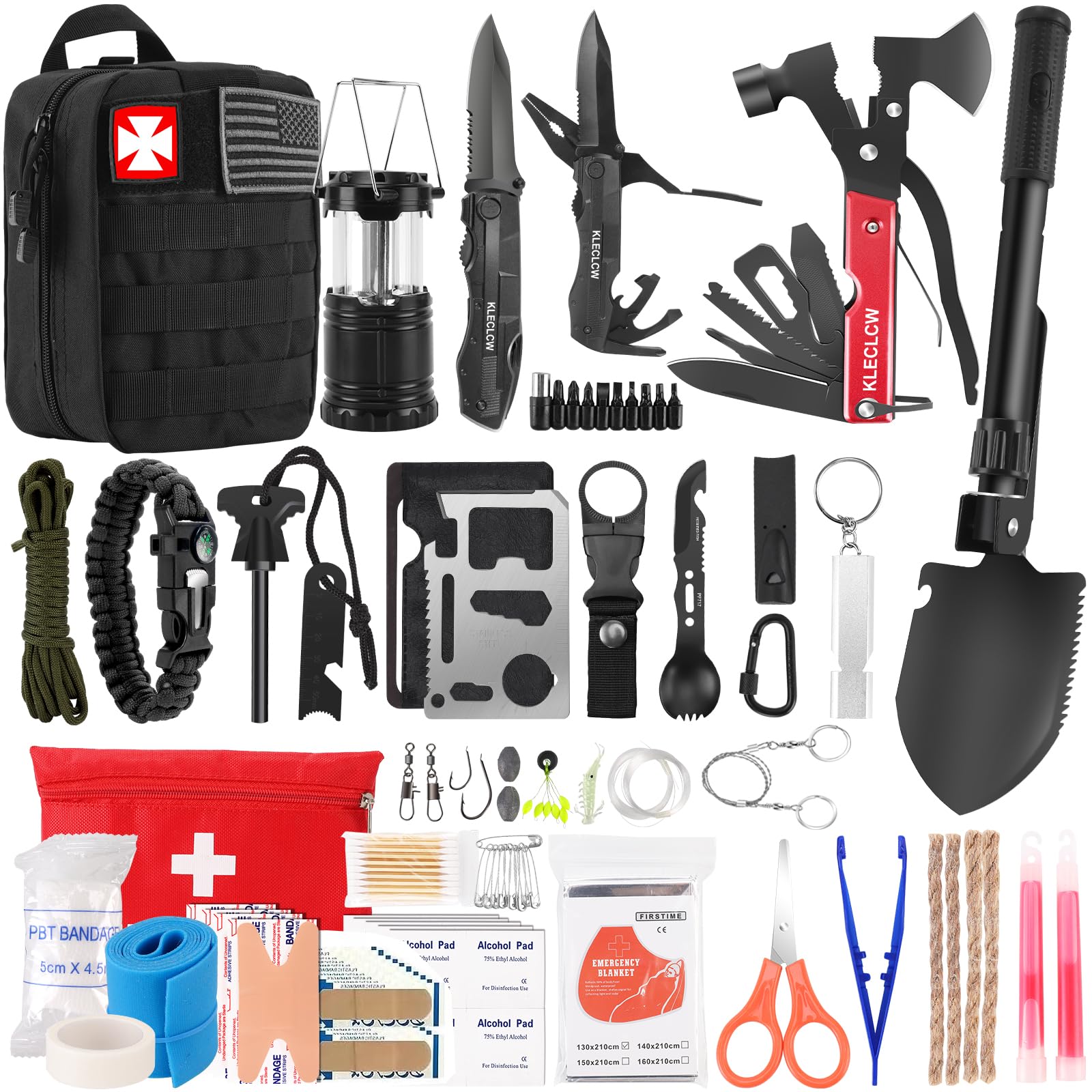 Survival Kit And First Aid Kit, 160 Pcs Emergency Supplies Camping Accessories With Upgraded Molle Bag, Gifts For Men And Women 