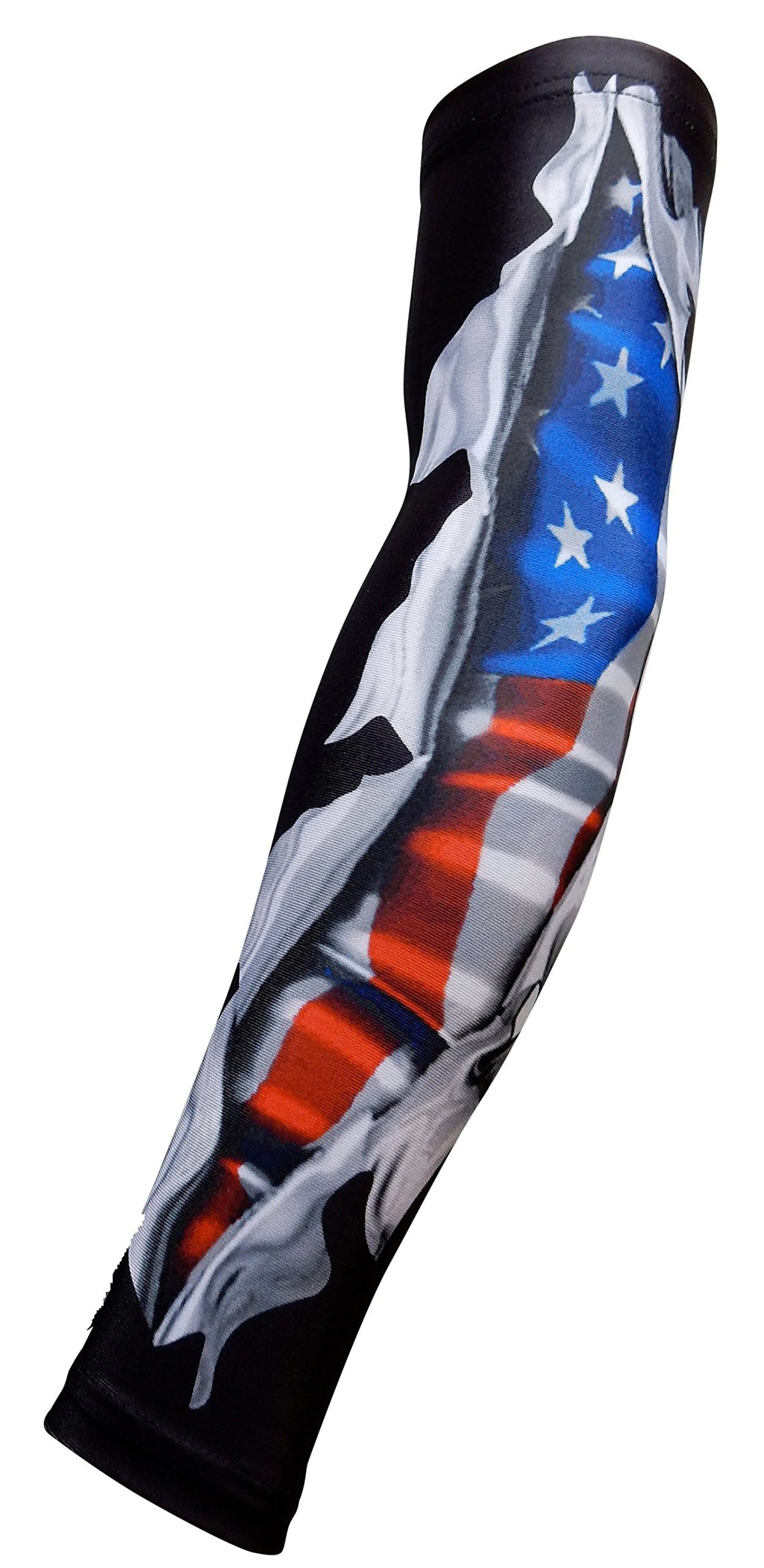 Sportsfarm New! Moisture Wicking Compression Arm Sleeve (Black Us Flag Ripping Through, Youth Medium)