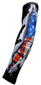 Sportsfarm New! Moisture Wicking Compression Arm Sleeve (Black Us Flag Ripping Through, Medium)