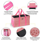 Baleine Extra Large Utility Tote Bag With Wire Frame For Storage (Pink, 1-Pack)