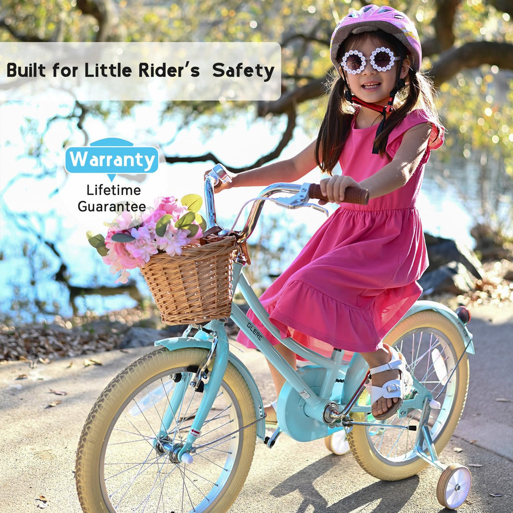 Glerc Little Molly 16 Inch Kids Bike, Retro Cruiser Girls Bike for Children Ages 4-7 Years Old, Kids Bicycle with Wicker Basket