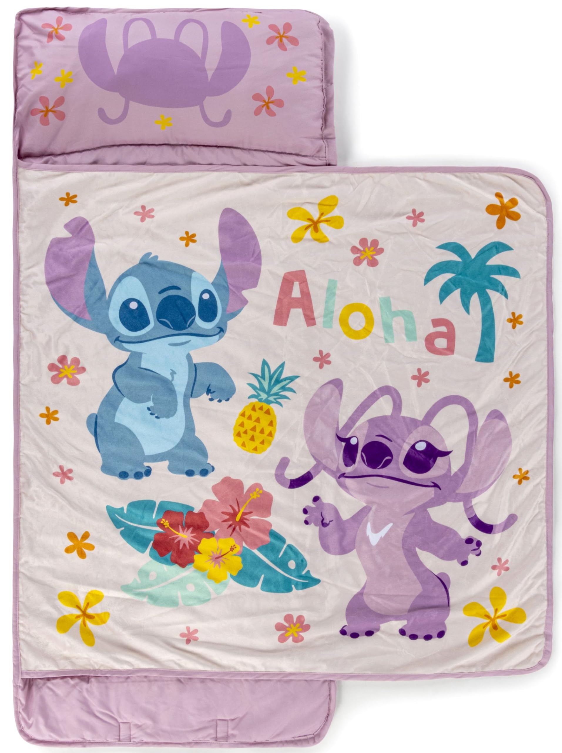 Jay Franco Kids Nap Mat with Embedded Pillow & Blanket - Soft 46x20 Microfiber Sleeping Bag with Name Tag & Handle Multi - Lilo 