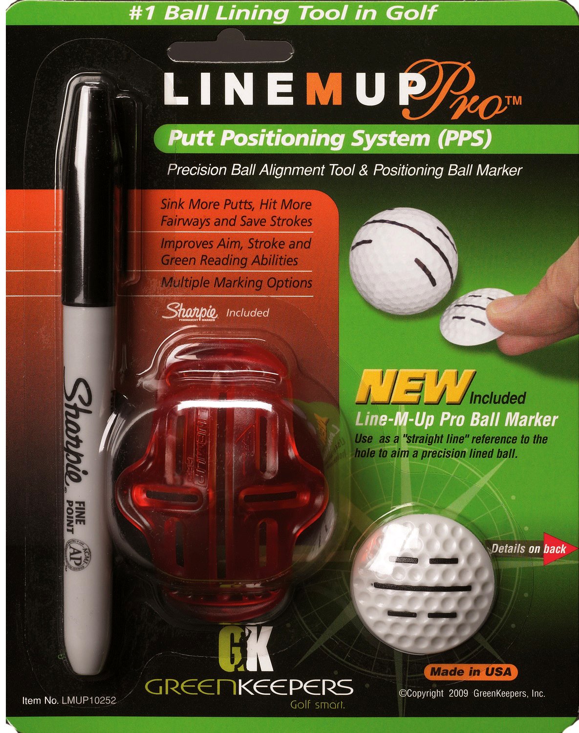 Line M Up Pro Precision Golf Ball Alignment / Identification Tool, Putt Positioning Ball Marker, & Sharpie
