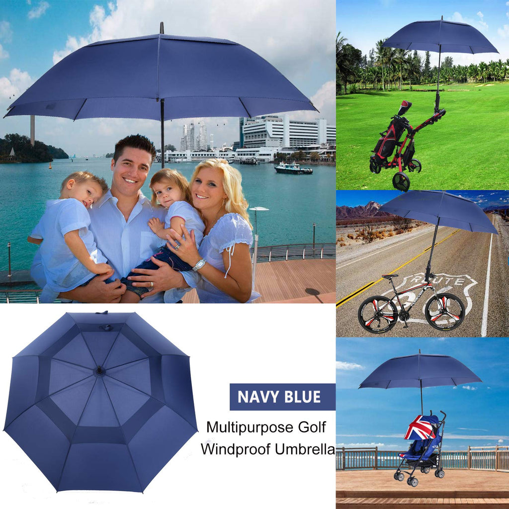 Mrtlloa 54 Inch Automatic Open Navy Blue Golf Umbrella, Extra Large Oversize Double Canopy Vented Windproof Waterproof Stick Umb