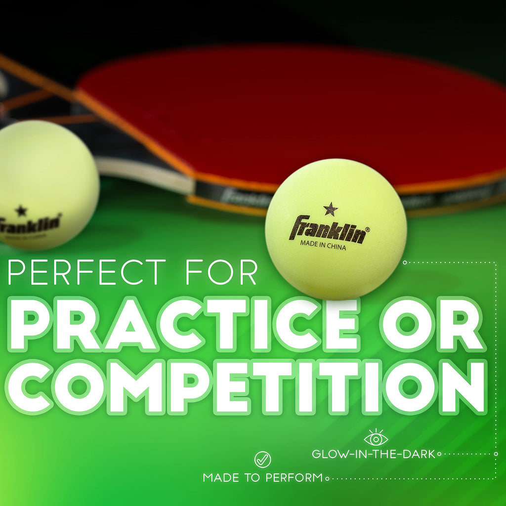 Franklin Sports Glow In The Dark Ping Pong Balls - Official Size + Weight 40Mm Table Tennis Balls - One Star Glow In The Dark Pi
