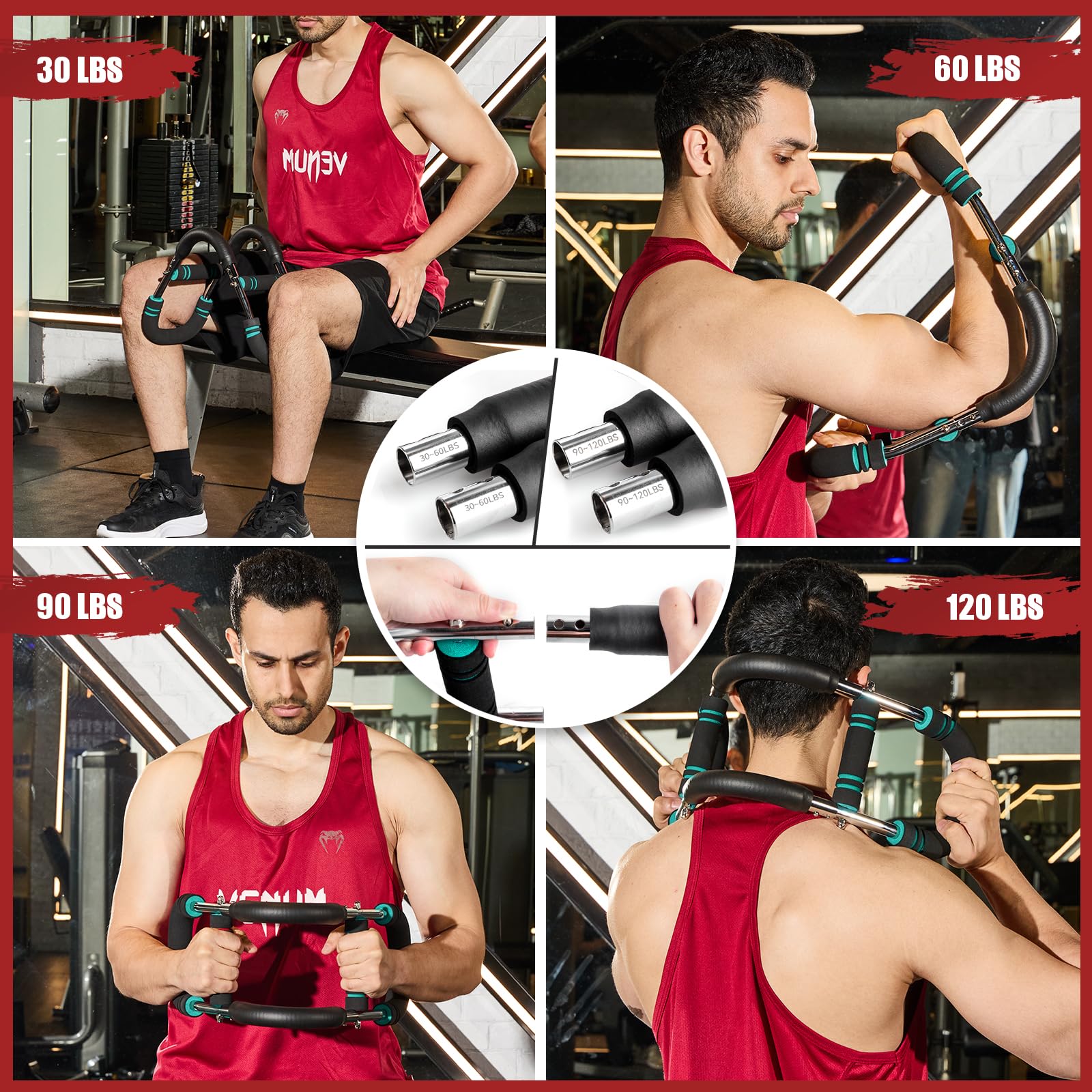 Twister Arm Trainer, 30-120 lbs Adjustable Twister Arm Chest Exerciser with 2/4 Spring & Poster for Men & Women, Detachable Powe