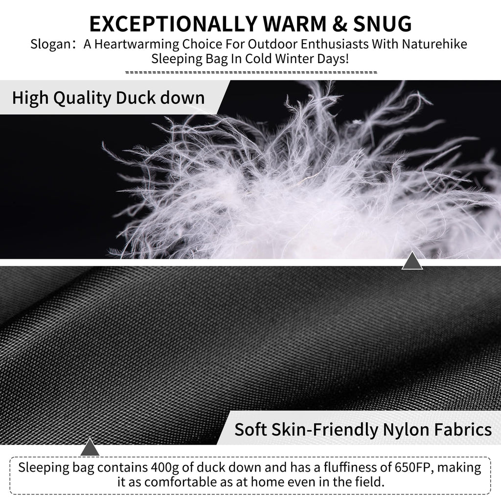 Naturehike Ultralight Duck Down Cold Weather Sleeping Bag, 750Fp Compact Sleeping Bag 3-4 Season For Adults & Kids, Waterproof -