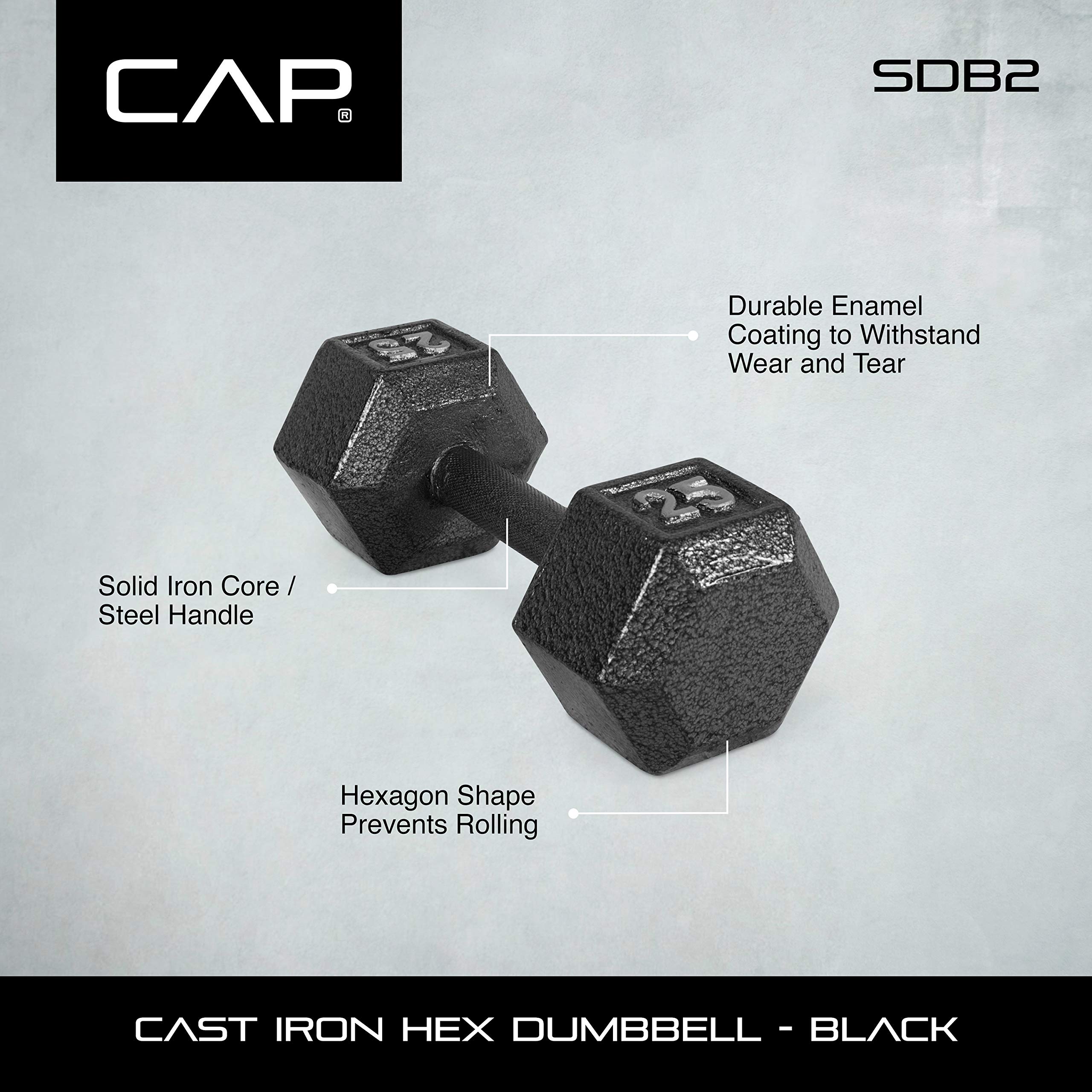 CAP Barbell Cast Iron Hex Dumbbell, Black, Single, 100 lb