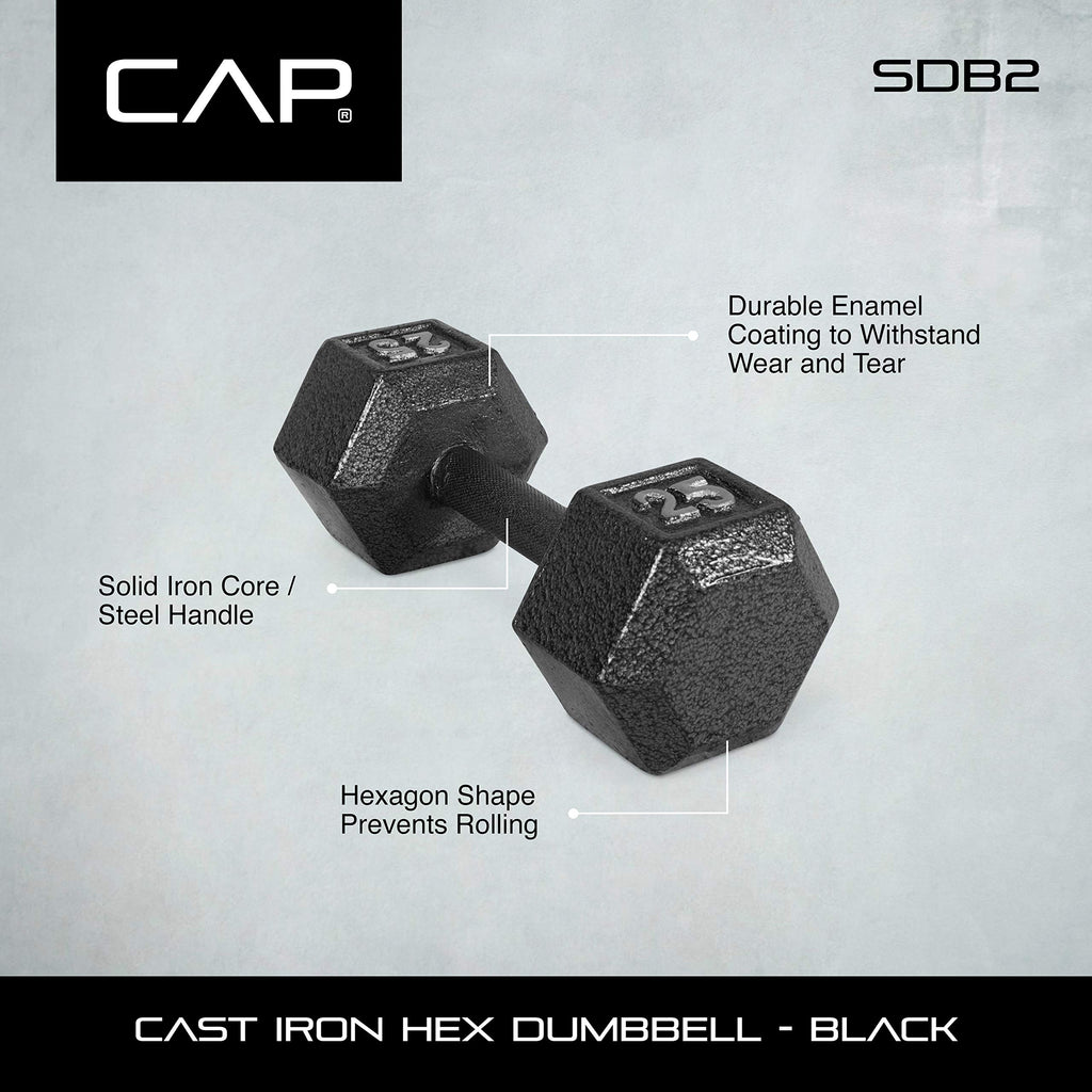 CAP Barbell Cast Iron Hex Dumbbell, Black, Single, 90 lb