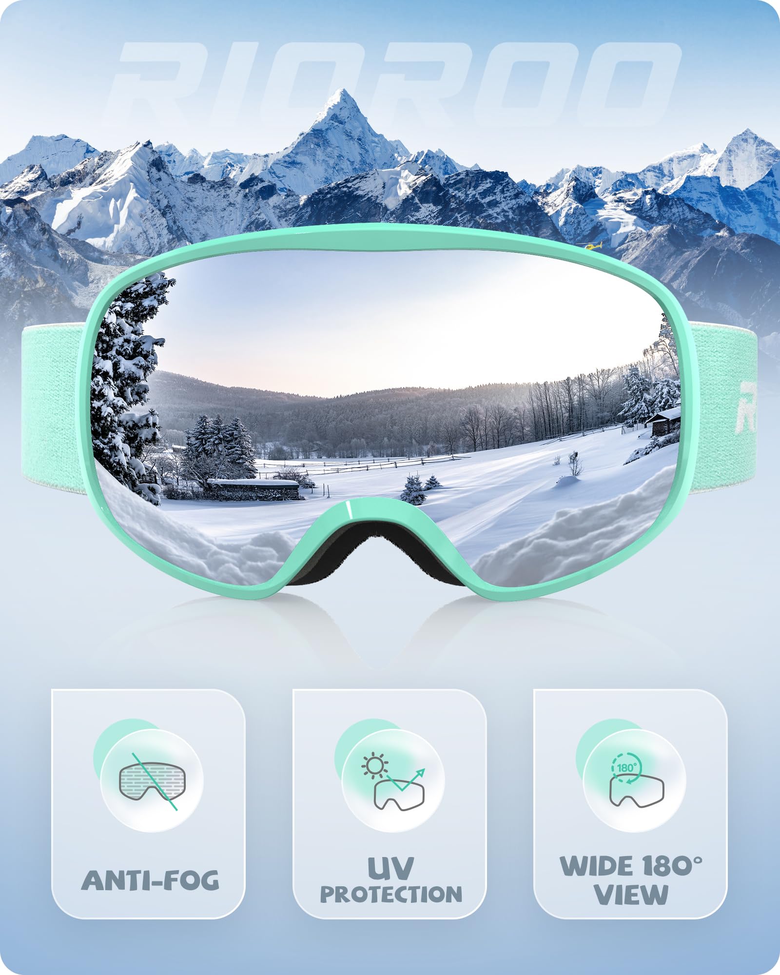 Rioroo Kids Ski Goggles, Toddler Ski Goggles Snowboard Goggles For Boys Girls Aged 3-14, 100% Uv Protection Otg Ski Goggles