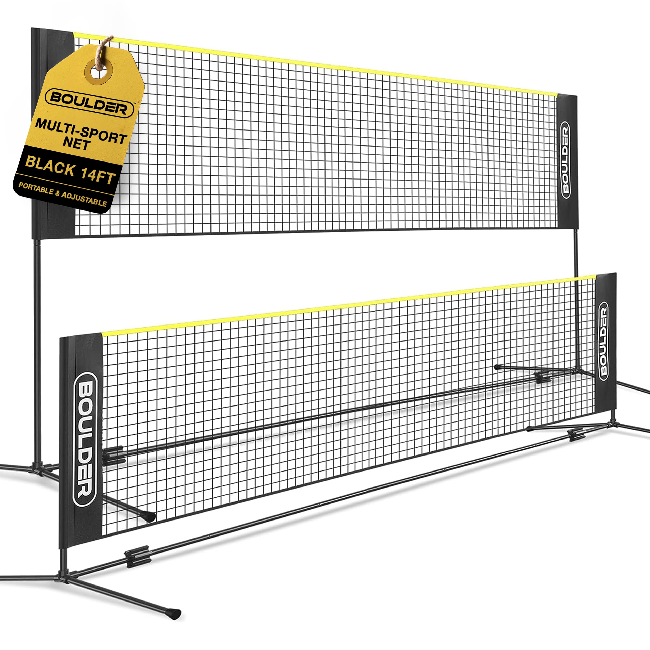 Boulder Portable Badminton Net Set - For Tennis, Soccer Tennis, Pickleball, Kids Volleyball - Easy Setup Nylon Sports Net With P