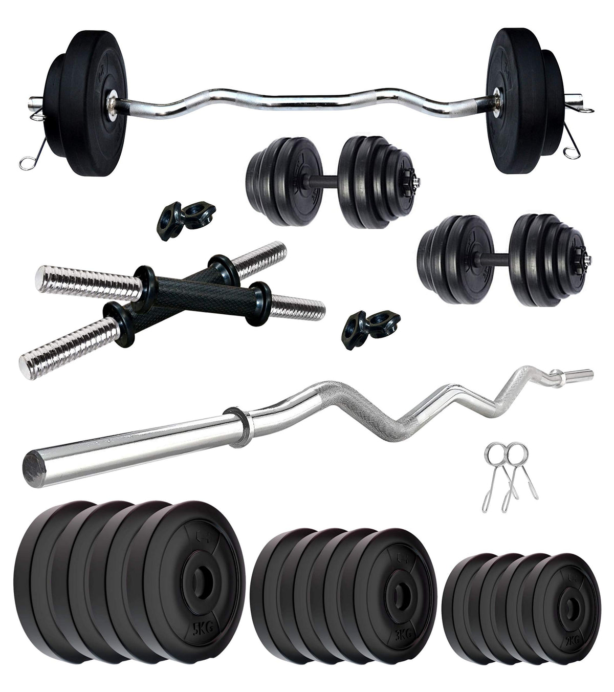 Kore Pvc 40 Kg Home Gym Set With One 3 Ft Curl Rod And One Pair Dumbbell Rods, Multicolour