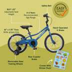 Retrospec Koda 16in Kids Bike with Training Wheels - Adjustable Height Beginner Bicycle for Ages 4-6 - Dual Brake System, Safety