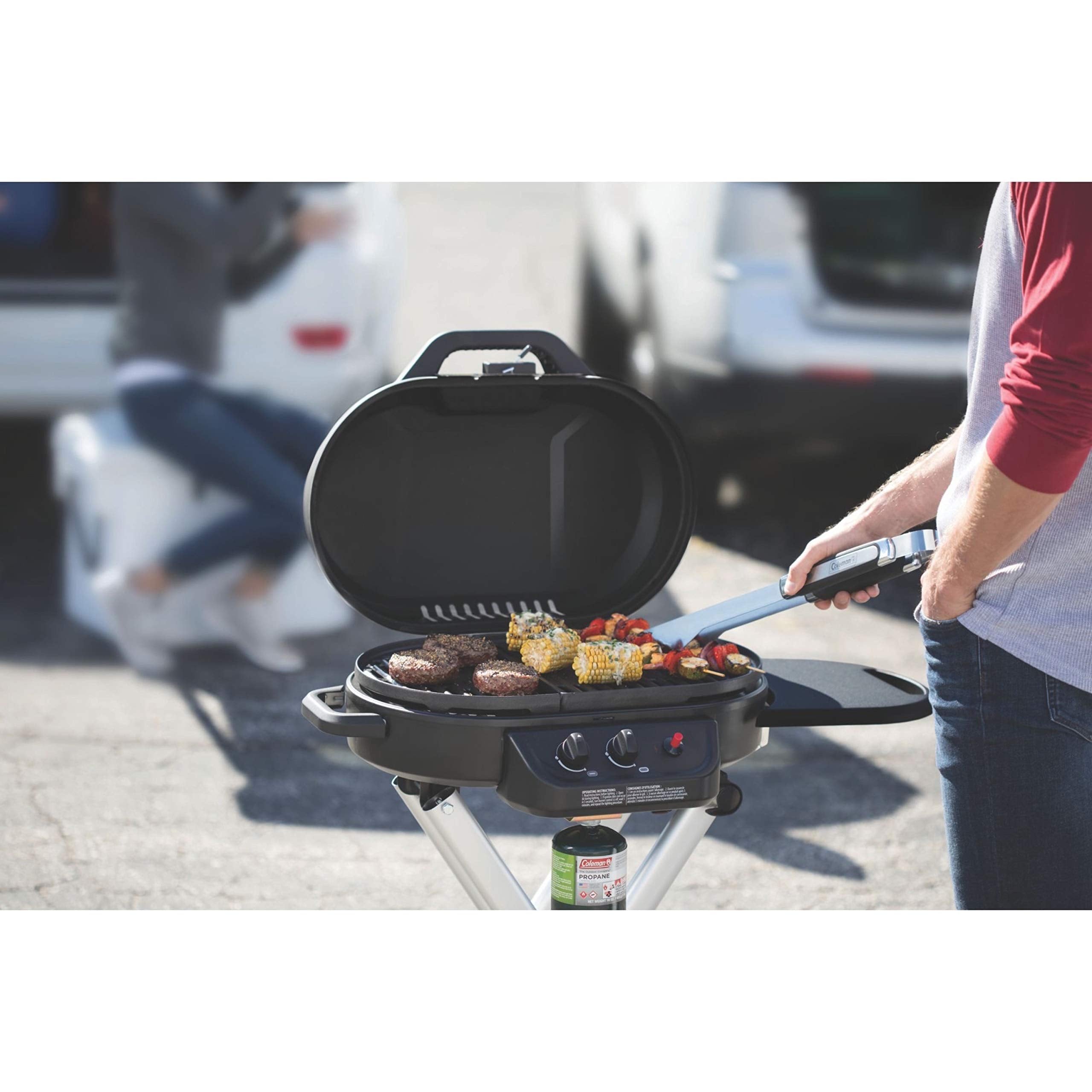 Coleman Roadtrip 225 Portable Stand-Up Propane Grill, Gas Grill With Push-Button Starter, Folding Legs & Wheels, Side Table, & 1