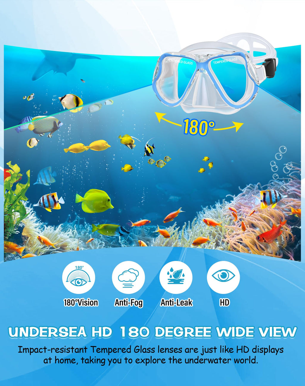 Greatever Dry Snorkel Set,Panoramic Wide View,Anti-Fog Scuba Diving Mask,Professional Snorkeling Gear For Adults