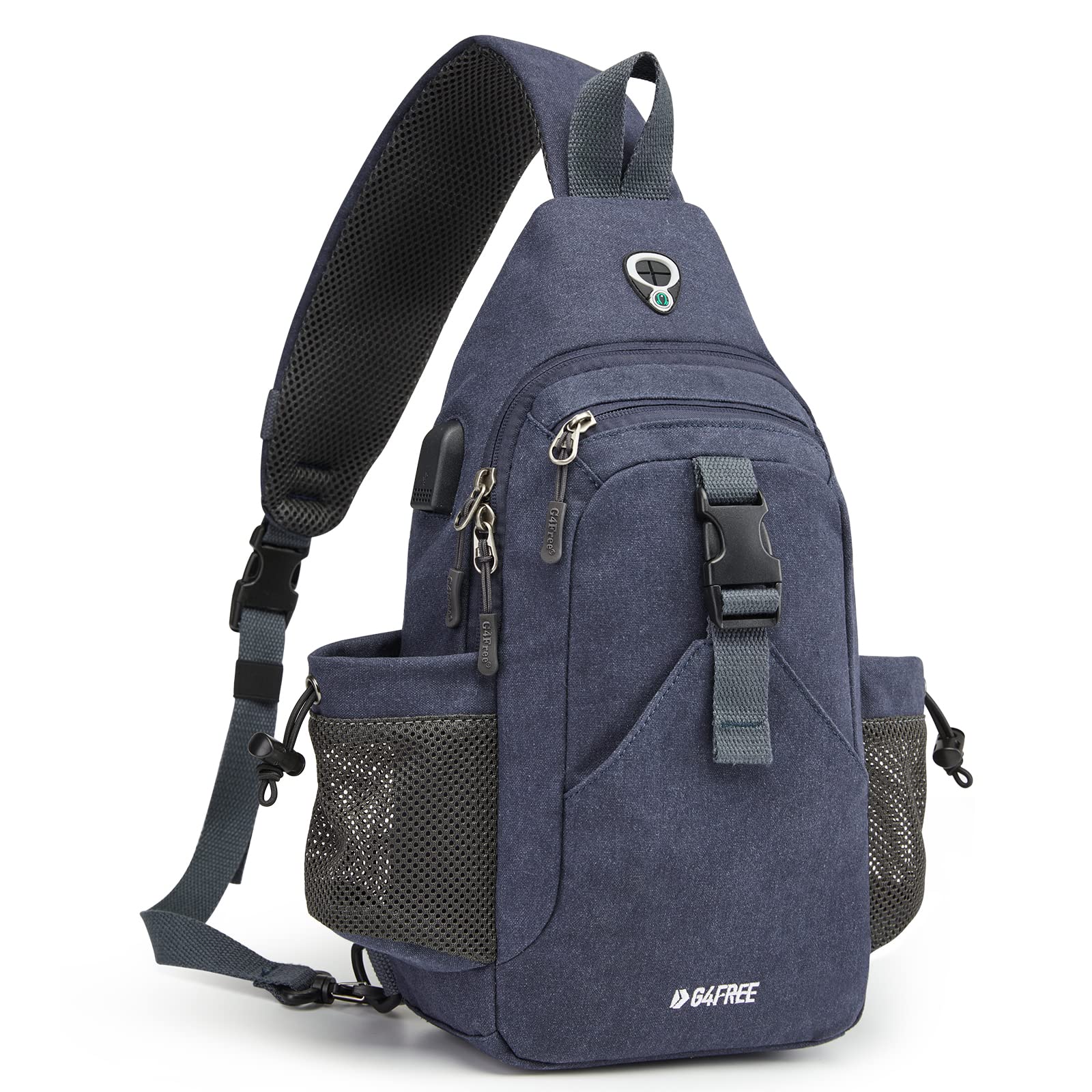 G4Free Canvas Sling Bag Crossbody Backpack with USB Charging Port & RFID Blocking, Hiking Daypack Chest Bag for Women Men(Dark B
