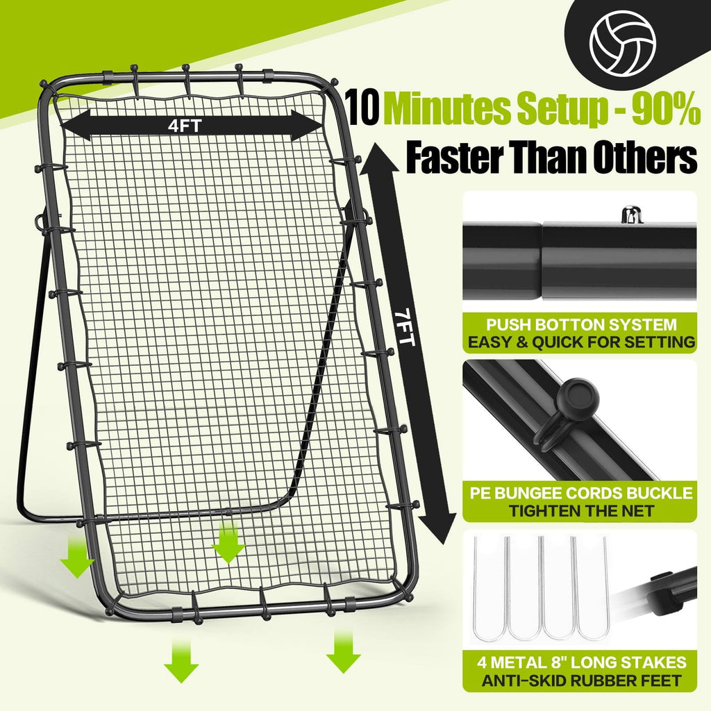 Volleyball Rebounder Net 7x4 Ft with Portable Travel Bag, 5-Angle Adjustable Rebounder Equipment for Practicing Digging, Setting