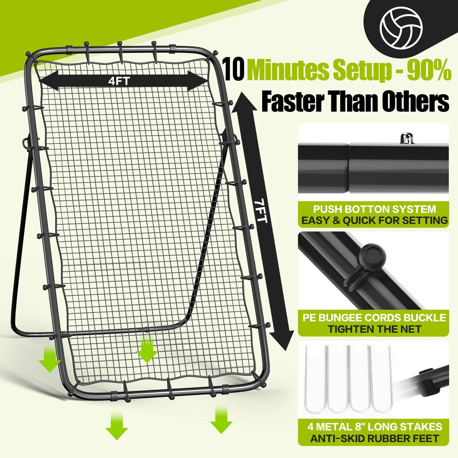 Volleyball Rebounder Net 7x4 Ft with Portable Travel Bag, 5-Angle Adjustable Rebounder Equipment for Practicing Digging, Setting