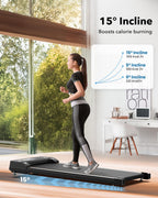 Walking Pad Treadmill With Incline, 4 In 1 Under Desk Treadmills For Home Office, 2.5Hp Low Noise 265Lb Capacity Portable Treadm