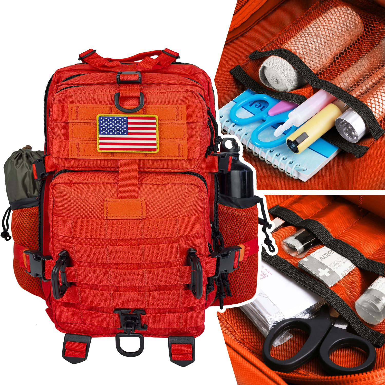 Hannibal Tactical 30L Molle Assault Pack, Tactical Backpack Military Army Camping Rucksack With Bottle Holder, 3-Day Pack, Orang