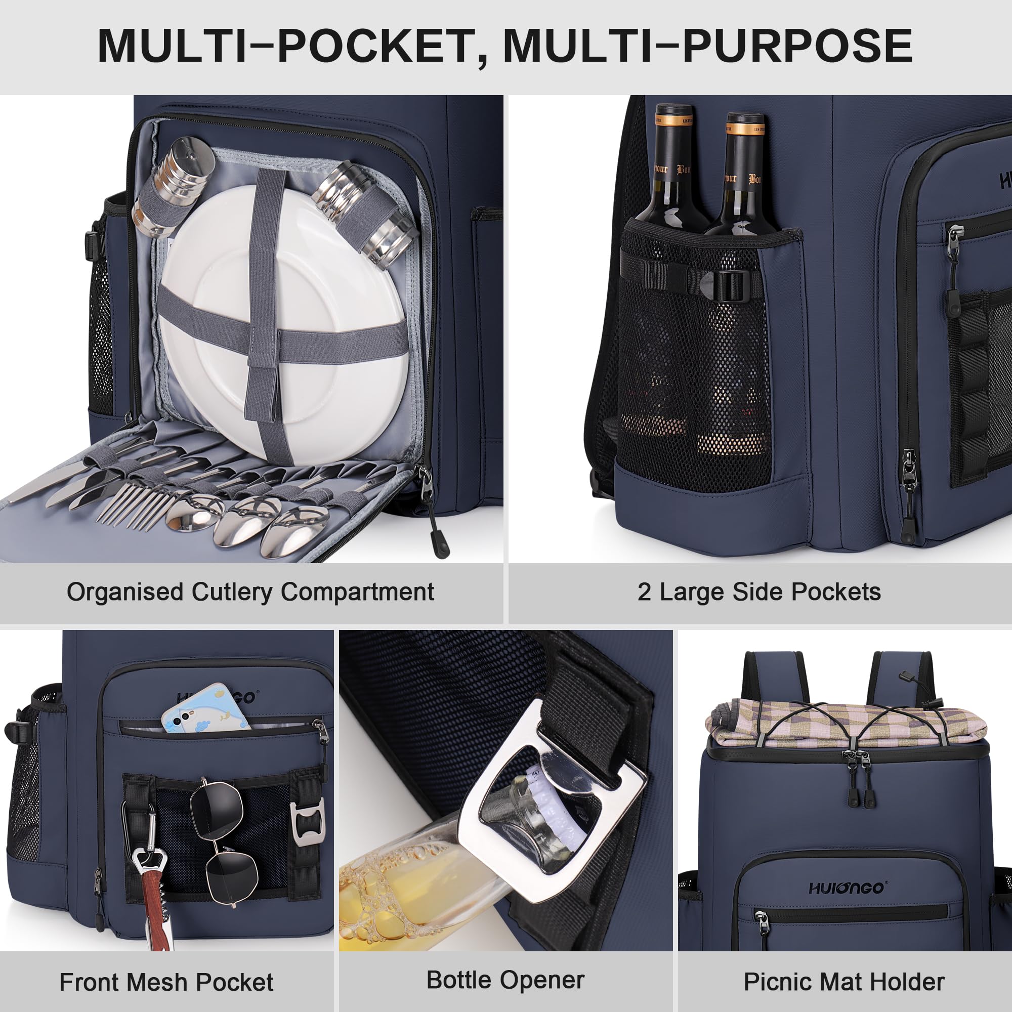 Hulongo Large 52cans Waterproof Insulated Cooler Backpack for Men & Women, Leak Proof Backpack Cooler, Soft, 8Gal (Dark Blue)
