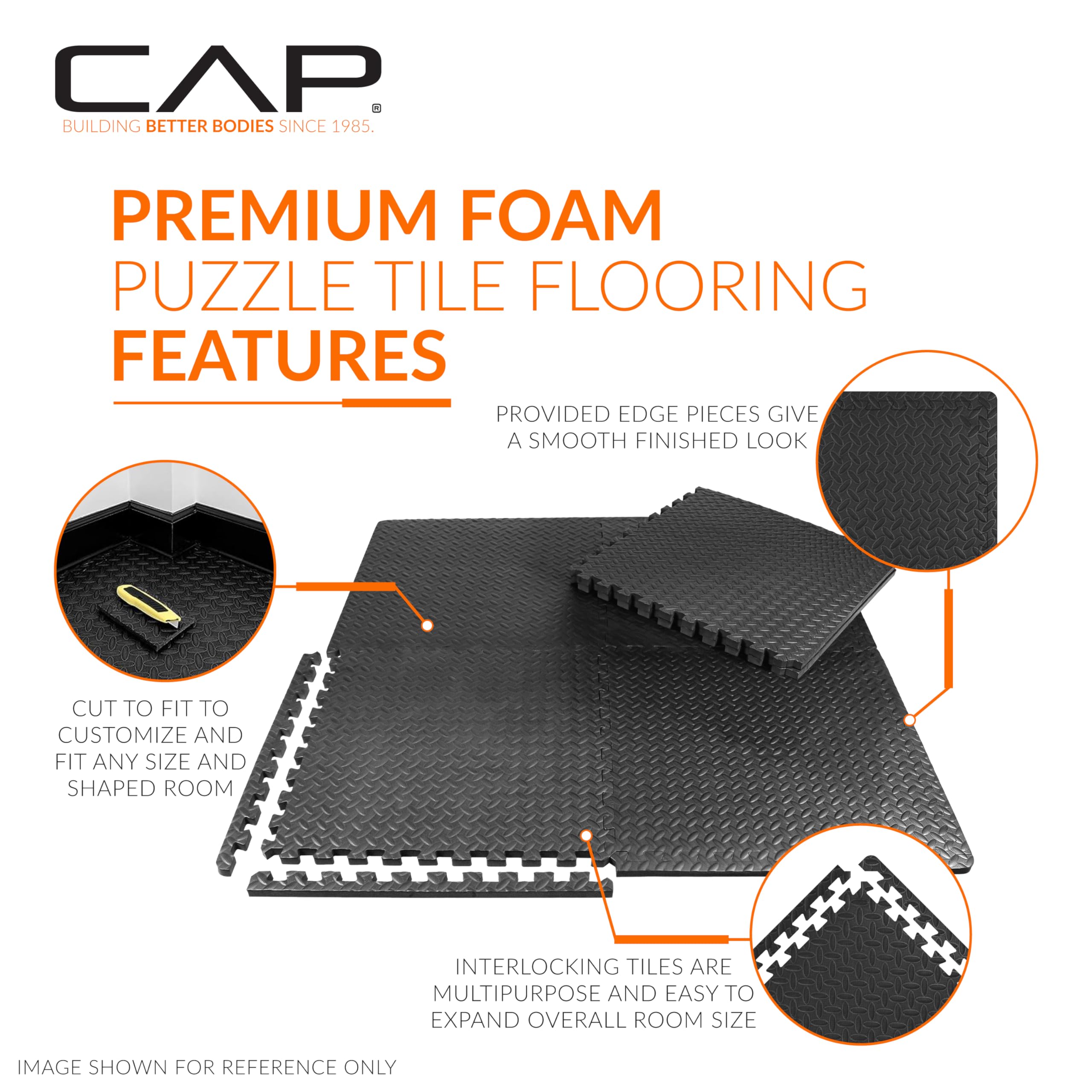 Cap Barbell 1/2-Inch Interlocking Eva Foam Exercise Puzzle Mats - 1 Pack | 24'' X 24'' X 1/2'' | Diamond Pattern - Blue
