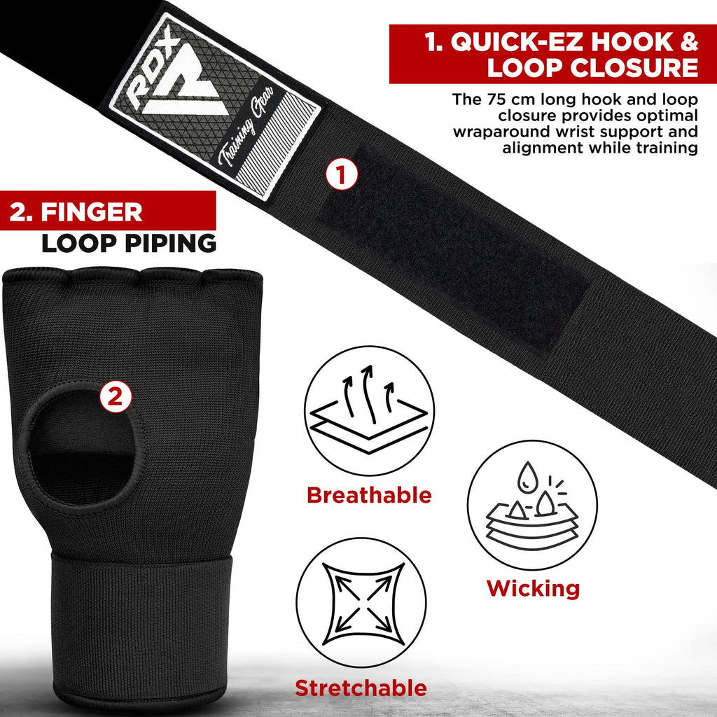Rdx Training Boxing Inner Gloves Hand Wraps Mma Fist Protector Bandages Mitts,Black,Large