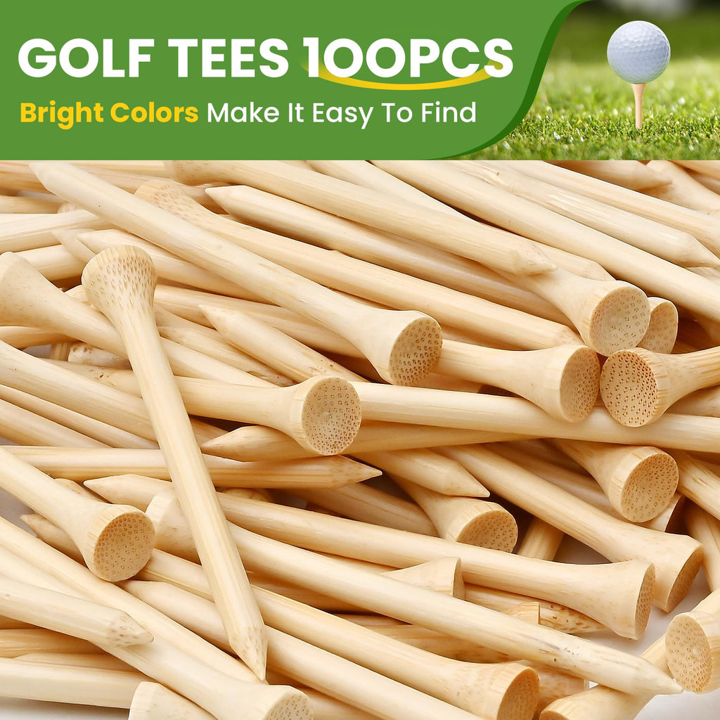 Wingolfer Golf Tees, 100 Packs Of 3 1/4 Inch Golf Tees, Professional Natural Bamboo Golf Tees, Durable & Stable Professional Tee