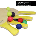 W4W Kadima Beach Paddle Ball Racket Set - Bundle Pack Includes 4 Balls & 2 Paddles - Natural
