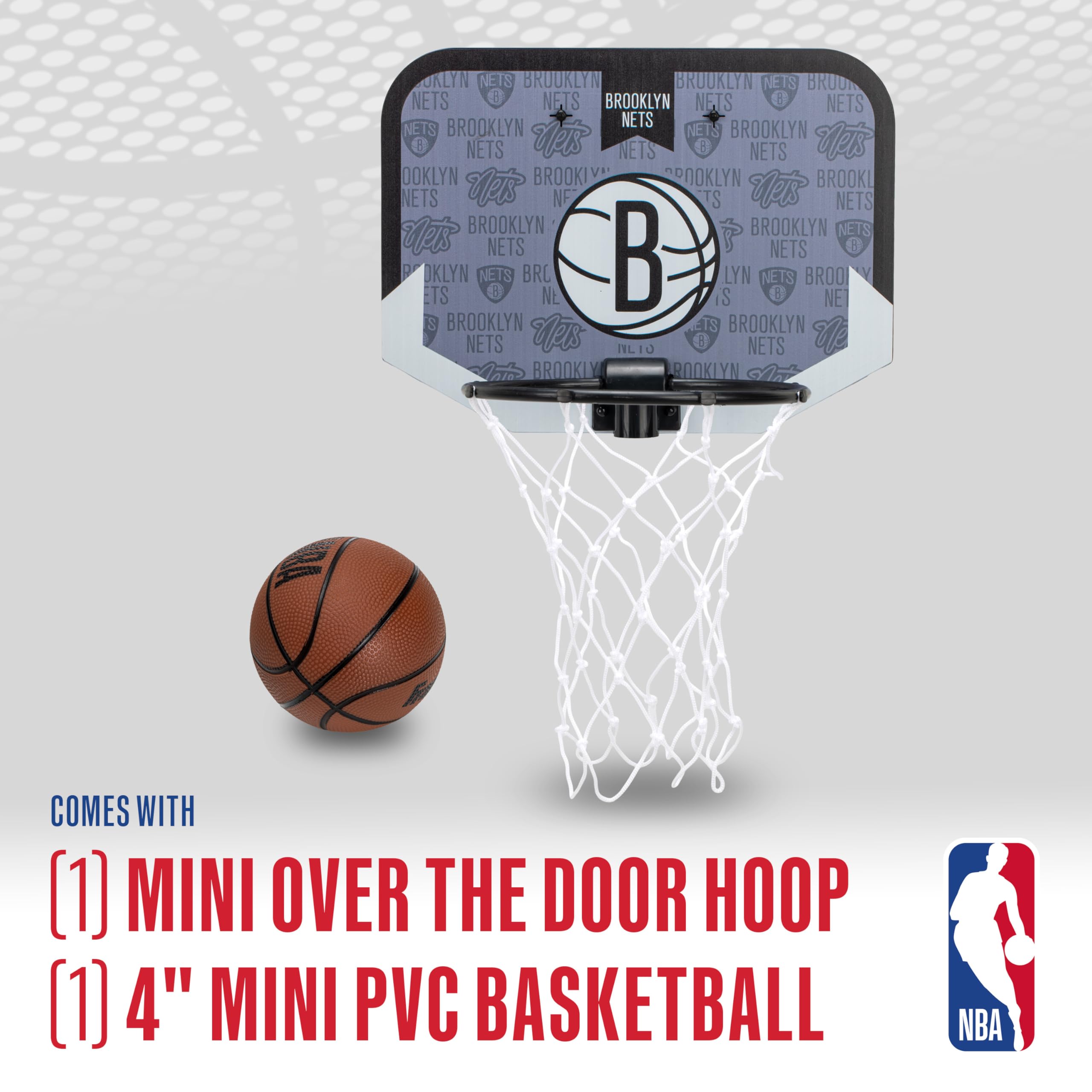 Franklin Sports Nba Brooklyn Nets Mini Over The Door Basketball Hoop - Kids Indoor Mini Hoop With Ball - Nba Fan Shop Toy For Be