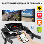Ksports Foldable 16 Inch Portable Wide Fitness Treadmill With Bluetooth Connectivity, Lcd Progress Display, And Tracking Apps Fo