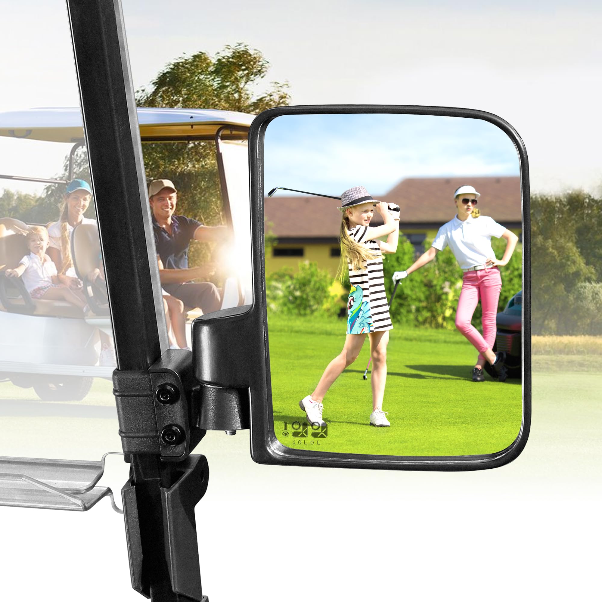 10L0L Golf Cart Mirror No Drilling Side Mirrors Universal For Club Car, Ezgo,Yamaha, Folding Side Rear View Mirrors Adjustable 1