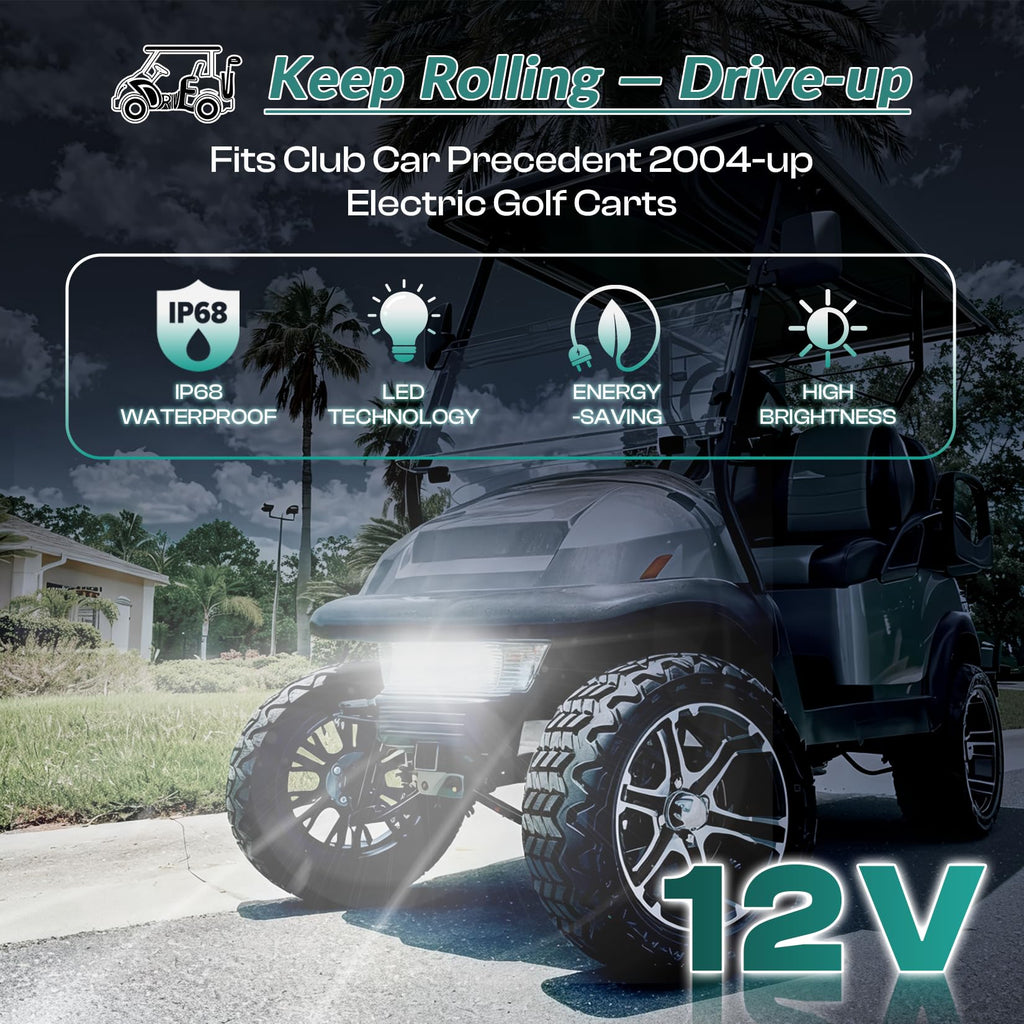 Drive-Up Club Car Precedent Led Head Light With Bumper Replacement Or Upgrade For 2004-Up Electric Golf Carts