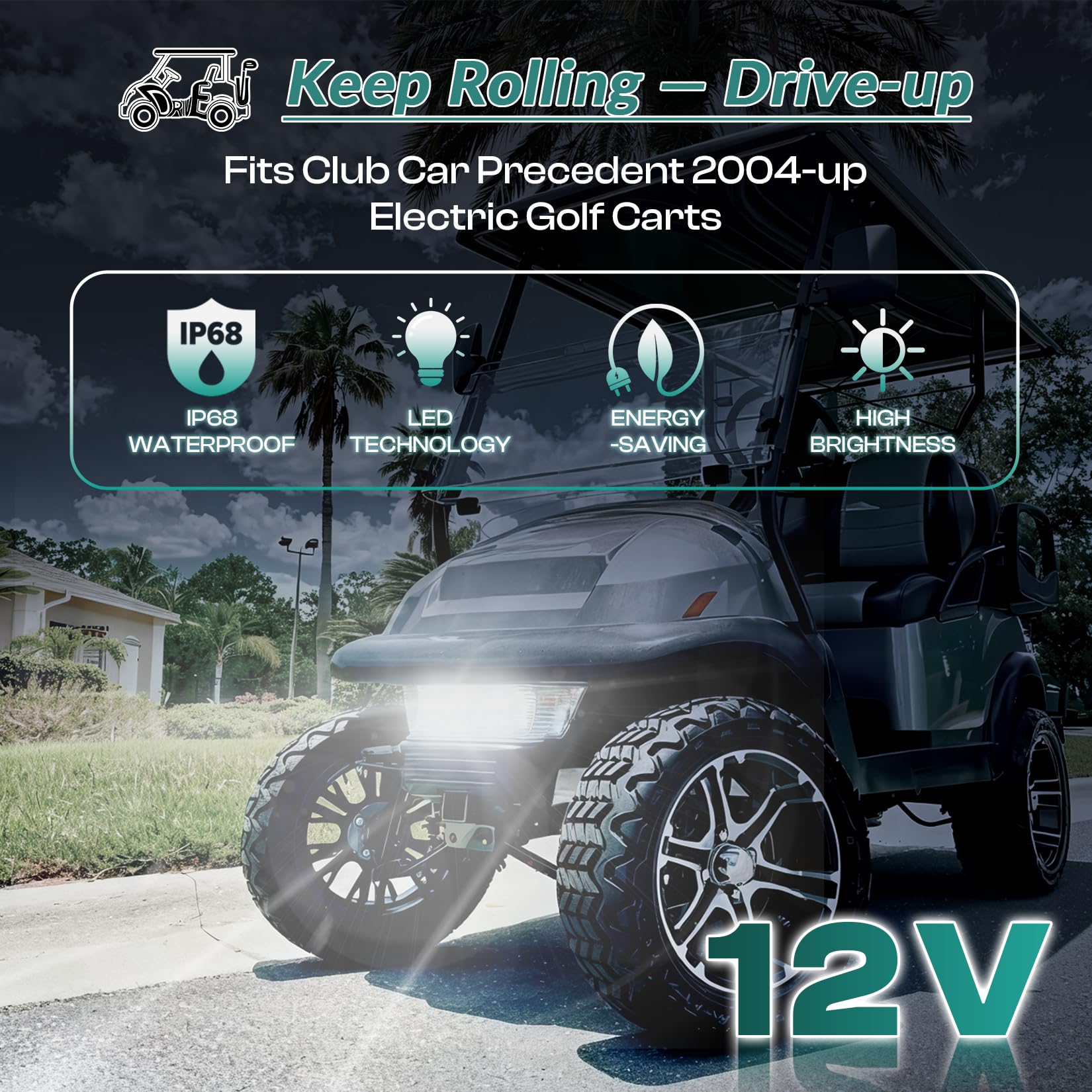 Drive-Up Club Car Precedent Led Head Light With Bumper Replacement Or Upgrade For 2004-Up Electric Golf Carts