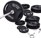 Signature Fitness Cast Iron Olympic 2-Inch Weight Plates Including 7FT Olympic Barbell, 325-Pound Set (280 Pounds Plates + 45 Po