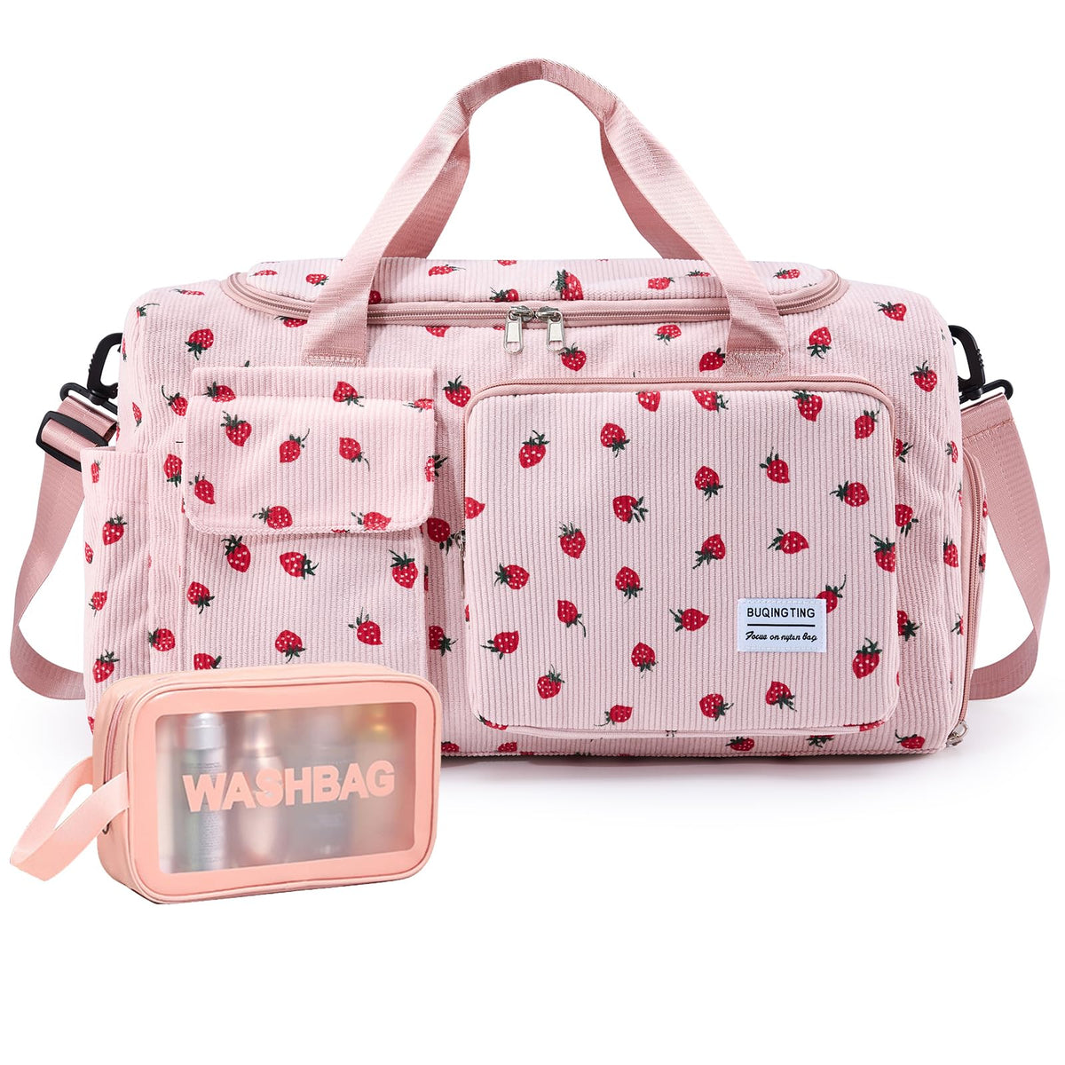 Small Gym Bag For Women, Travel Duffle Bag Carry On Weekender Bag With Shoe Compartment, Strawberry#Pink, 28X50X21Cm /11*19.6*8.