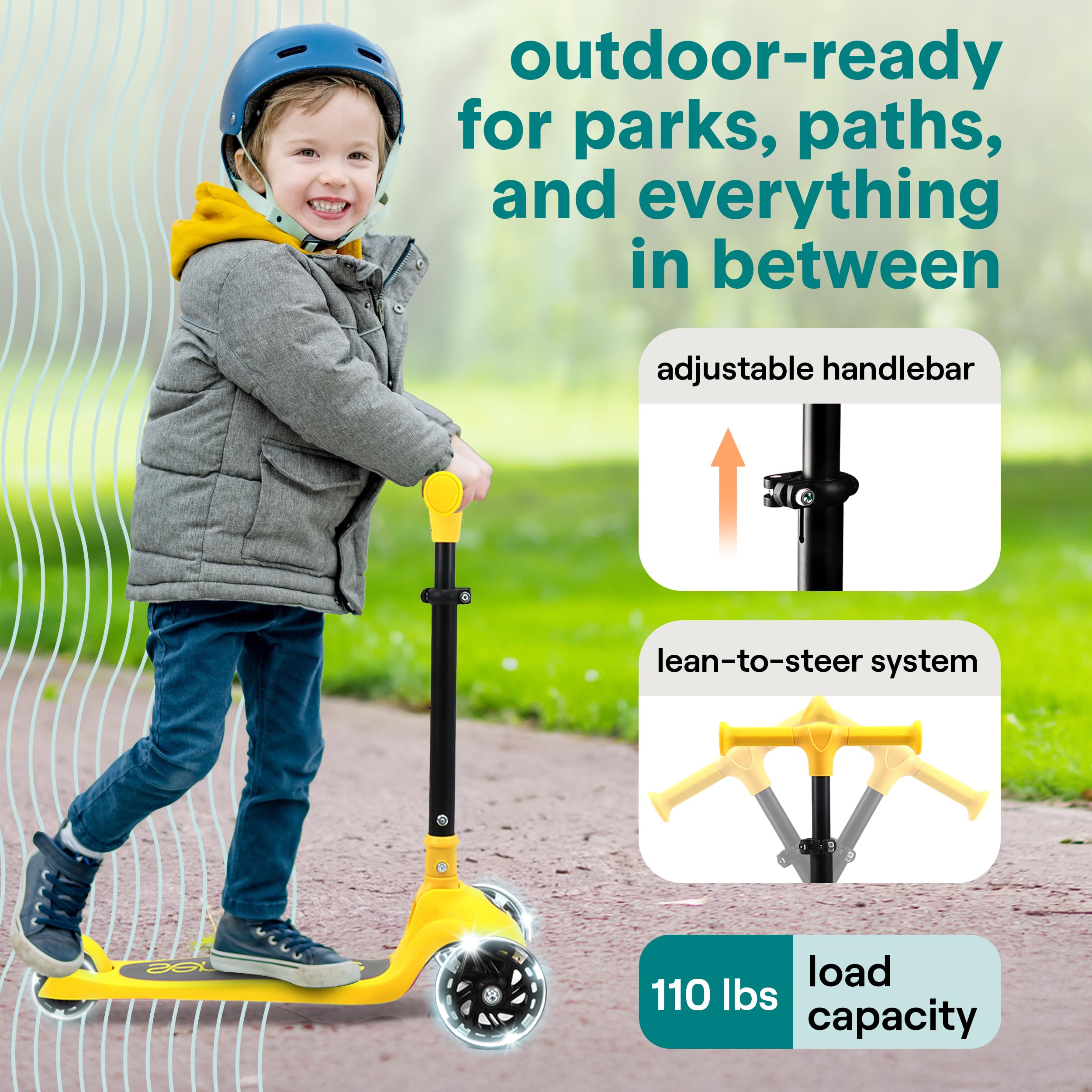 SereneLife 3 Wheel Scooter for Toddlers and Kids - Foldable Kid Scooter with LED Wheels, Adjustable Handlebar, Rear Brake, Anti-