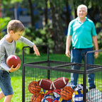 Vevor Rolling Sports Ball Storage Cart, Lockable Basketball Cage With Double Lids, Sport Equipment Holder Organizer For Indoor O