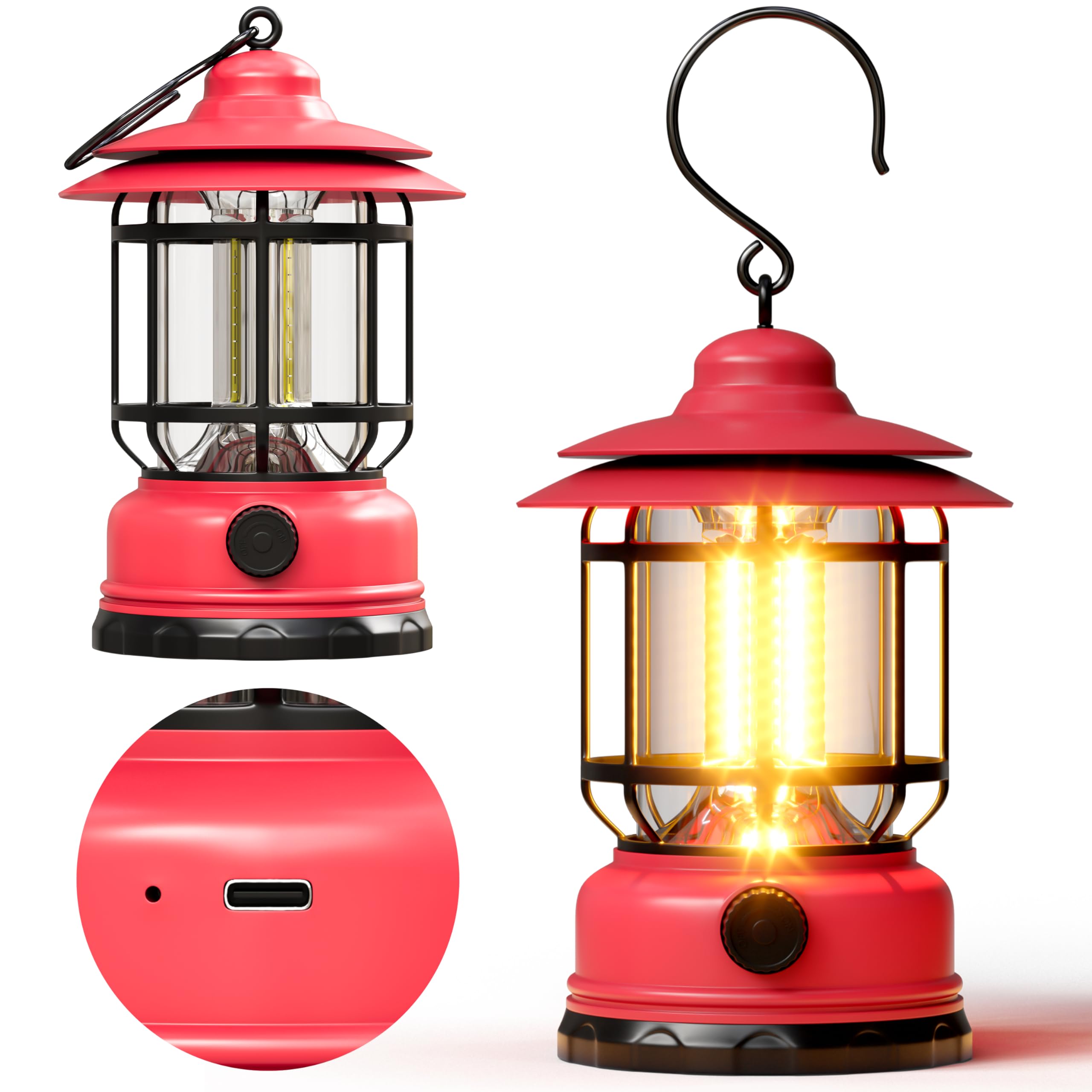 KUNDGLA Retor LED Pink Camping Lanterns 1 Pack 1500 LM Step-Less Dimming Lightweight Battery Powered USB Rechargeable Flashlight