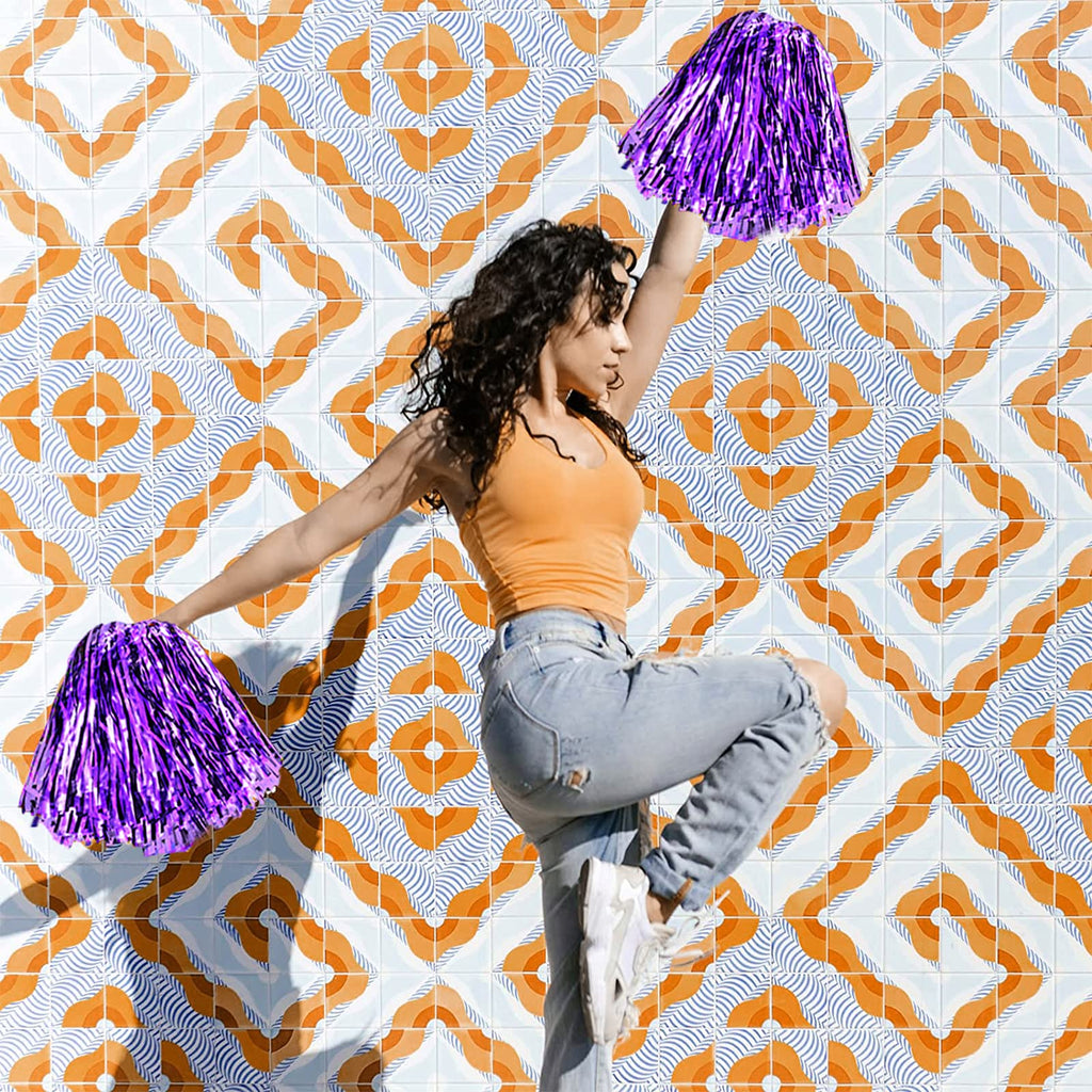 Dilibra 24 Pcs Metallic Cheerleading Pom Poms For Kids, Shiny Cheerleaders Cheer Pompoms With Baton Handle, Cheering Squad Hand