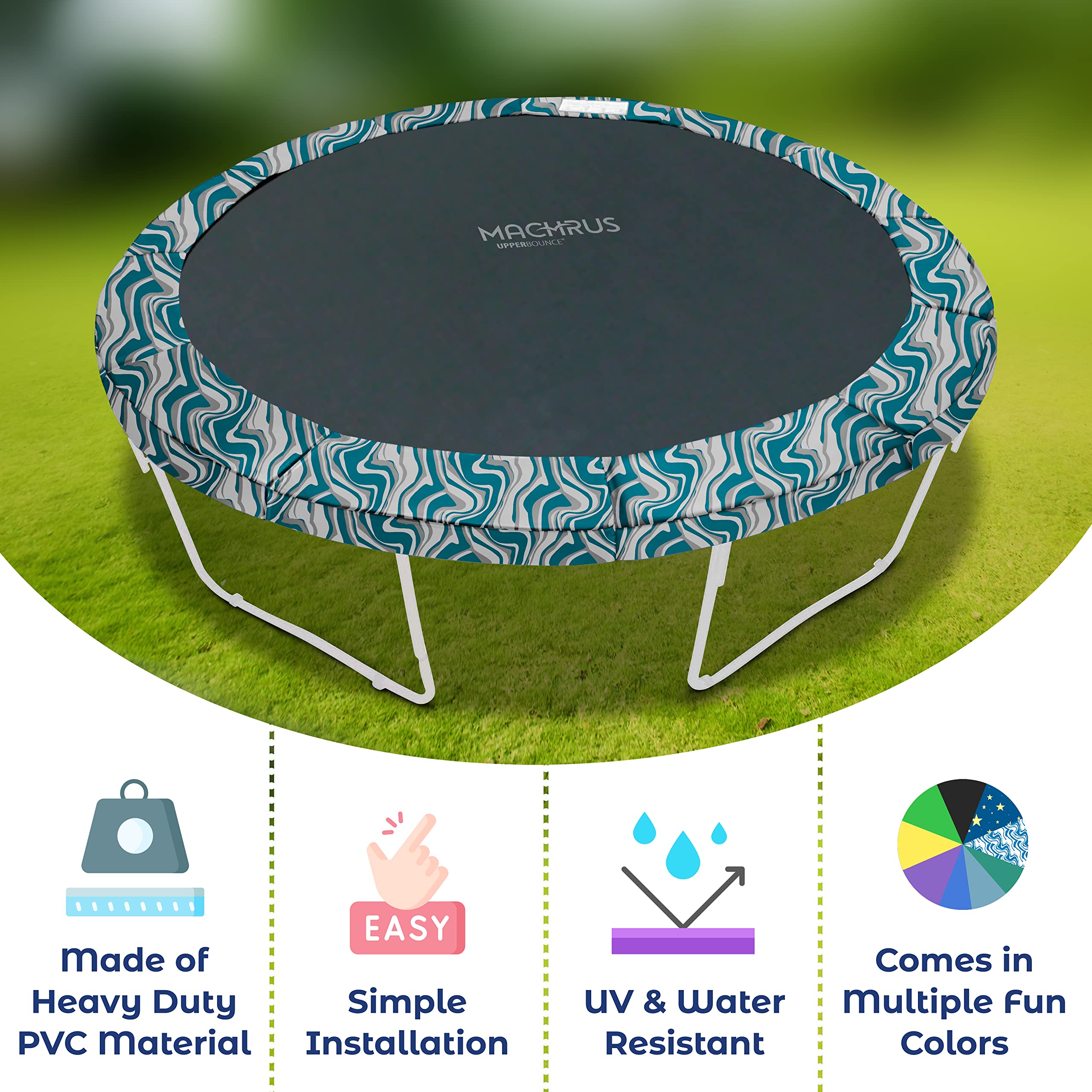 Machrus Upper Bounce Trampoline Replacement Safety Pad 6Ft - 16Ft Round-Trampolines Spring Cover Pvc Trampoline Skirt (Maui Marb