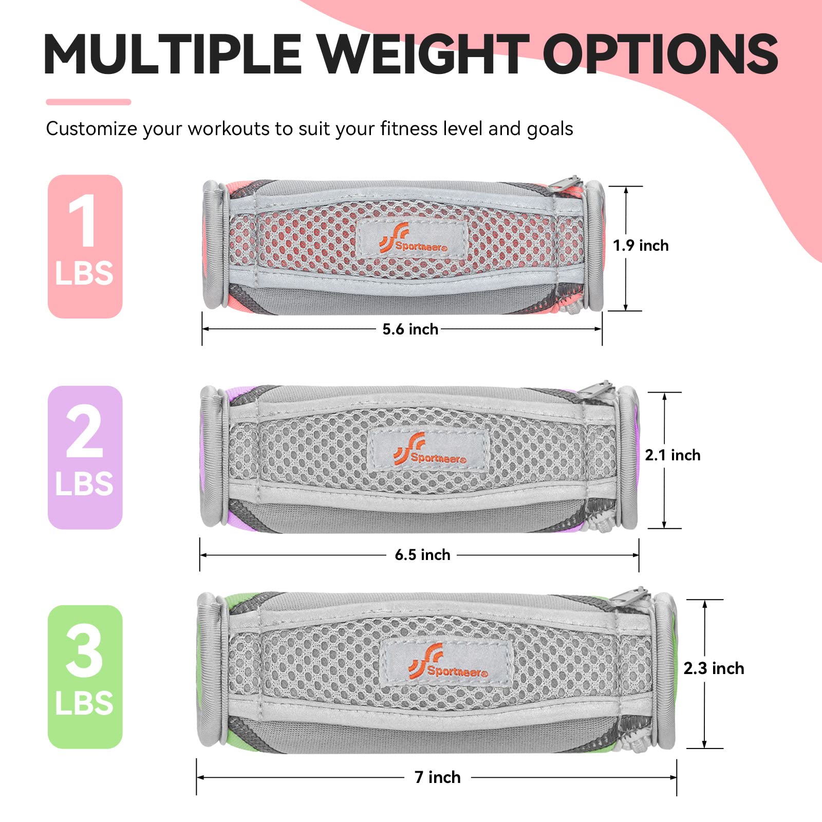 Sportneer Hand Weights Set, Removable Walking Weight Of 6 (1Lb, 2Lbs, 3Lbs Each Pack) Soft Dumbbells Sets For Women Men Walking
