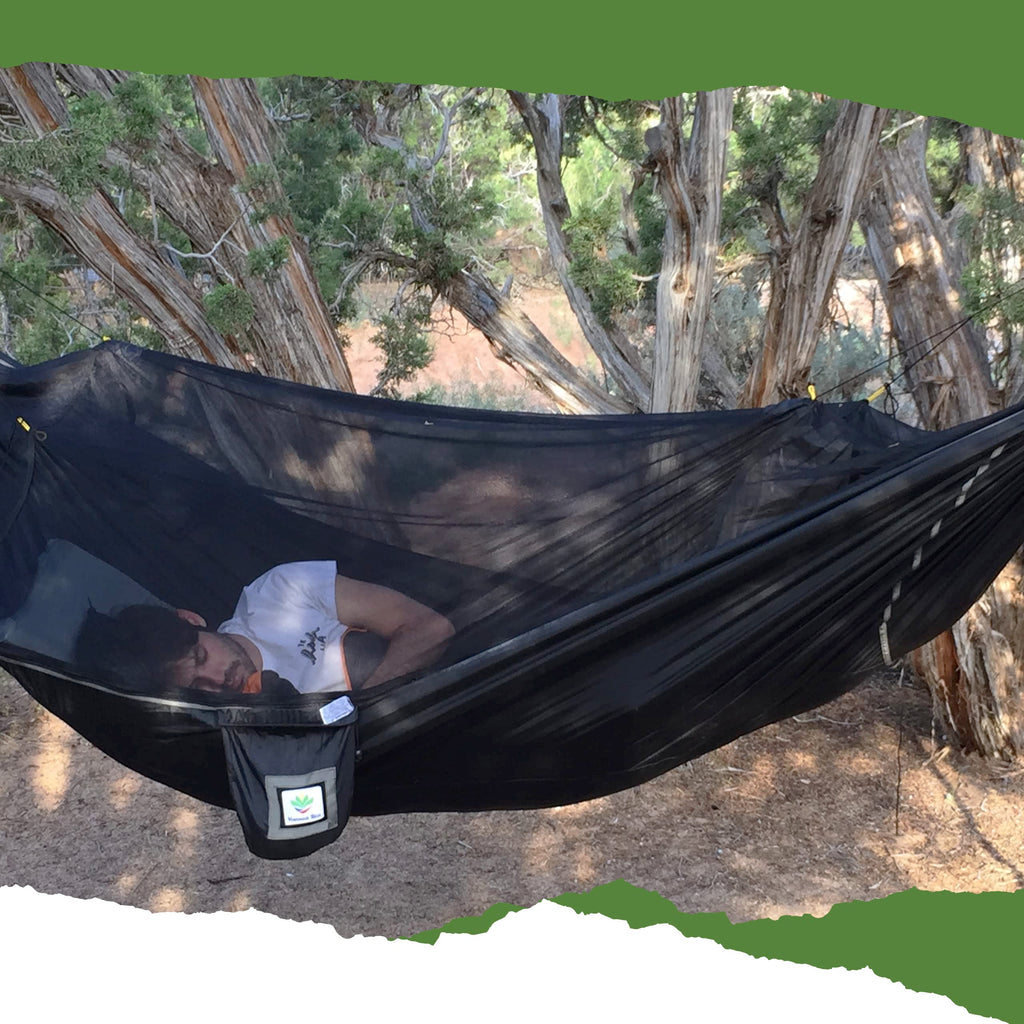 Hammock Tent With Bug Net - Insect Free Hammock Tent, Asymmetrical Design & Integrated Inflatable Pad Sleeve For A Lay Flat & In