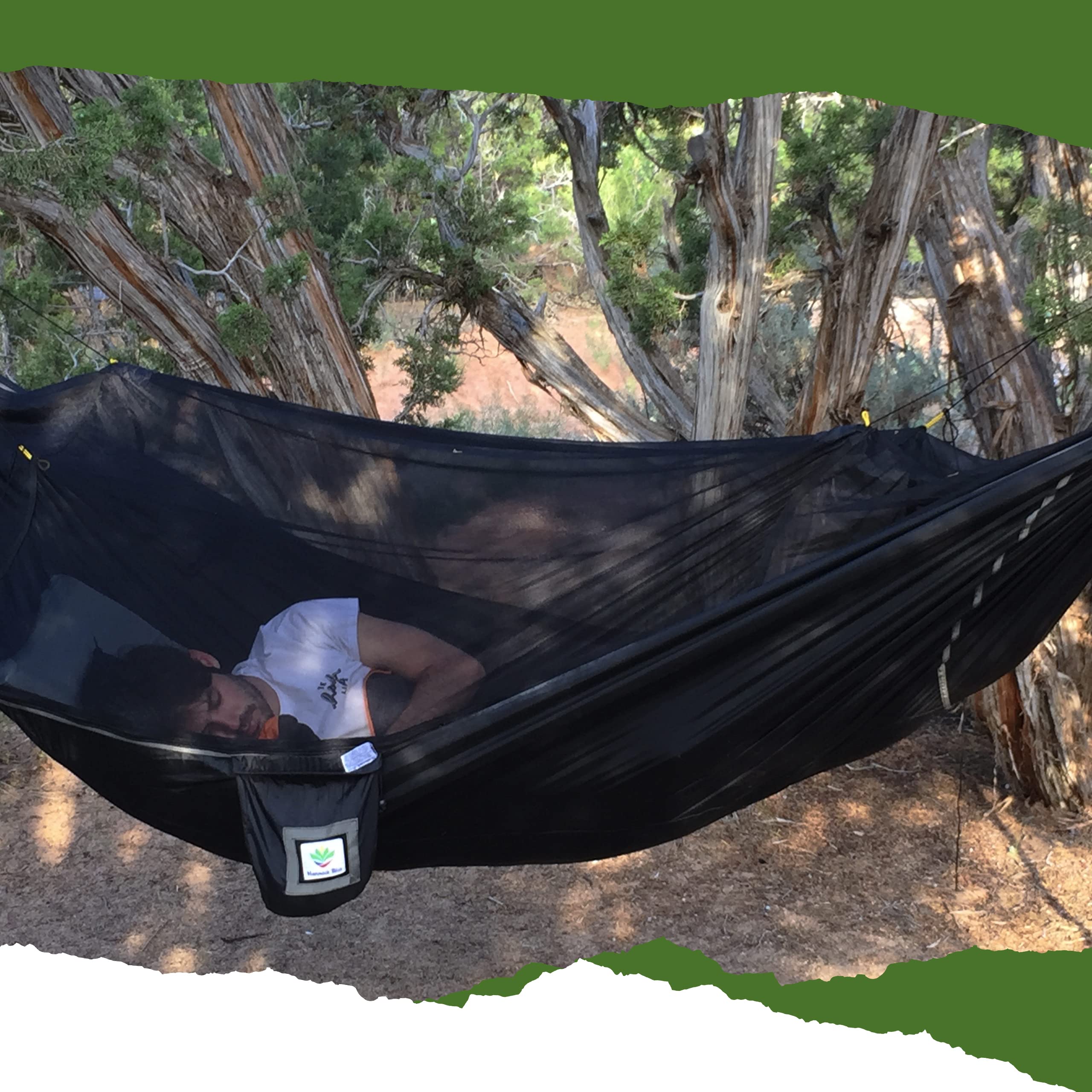 Hammock Tent With Bug Net - Insect Free Hammock Tent, Asymmetrical Design & Integrated Inflatable Pad Sleeve For A Lay Flat & In