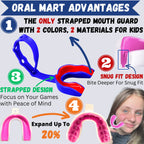 Oral Mart Blue/Red Strapped Youth Mouth Guard For Kids - Sports Mouthguard With Strap For Football, Ice Hockey, Lacrosse, Taekwo
