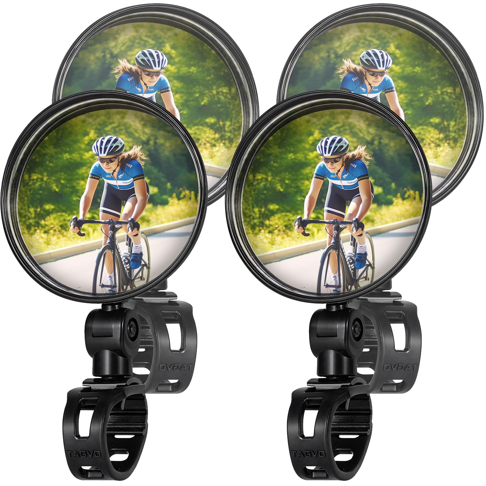 TAGVO Bike Mirror, 4 PCS Bicycle Cycling Rear View Safe Mirrors, Adjustable Rotatable Handlebars Mounted Plastic Convex Mirror f