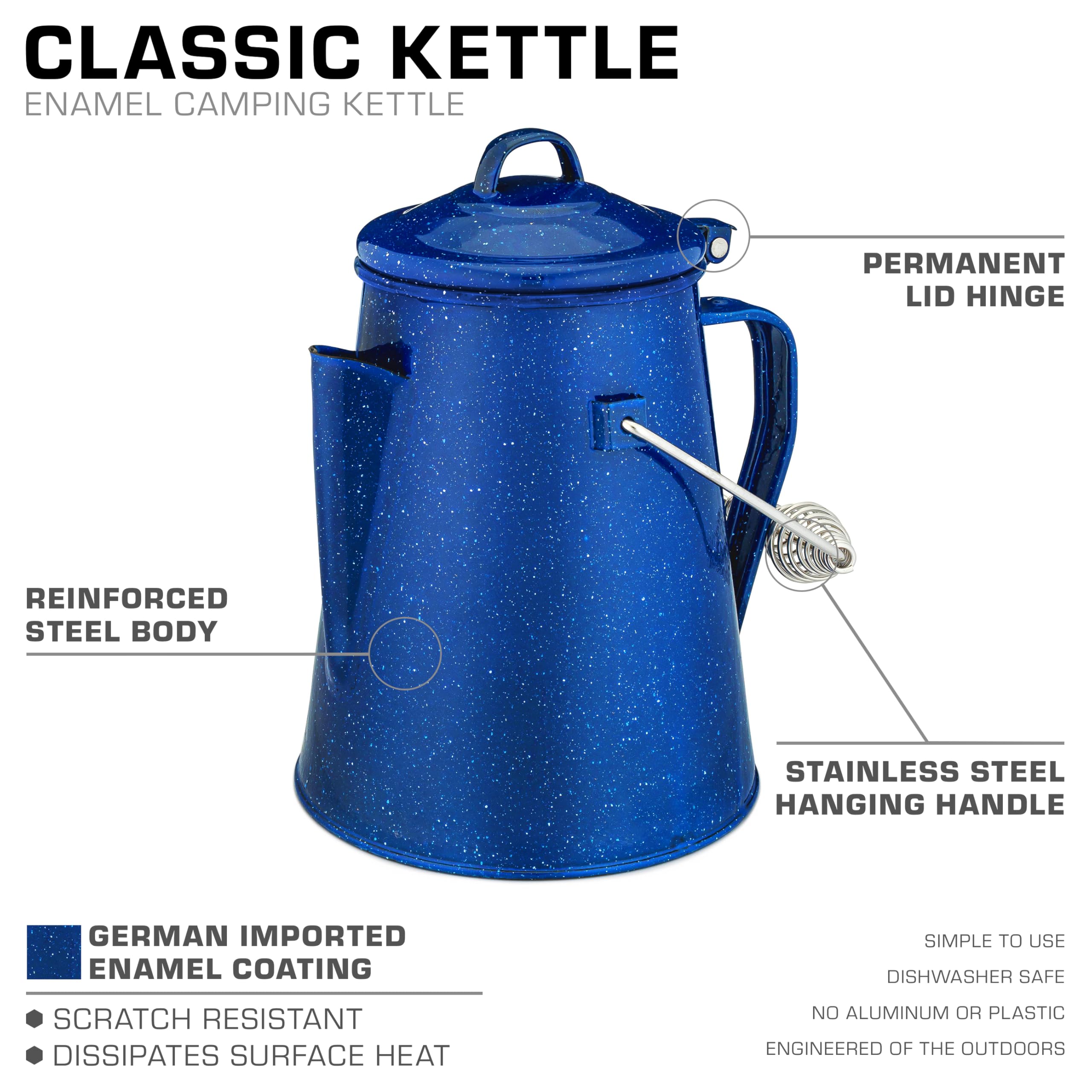 Coletti Classic Camping Kettle - Tea And Camp Kettle, No Aluminum Or Plastic, Ideal For Boiling Water (Blue)