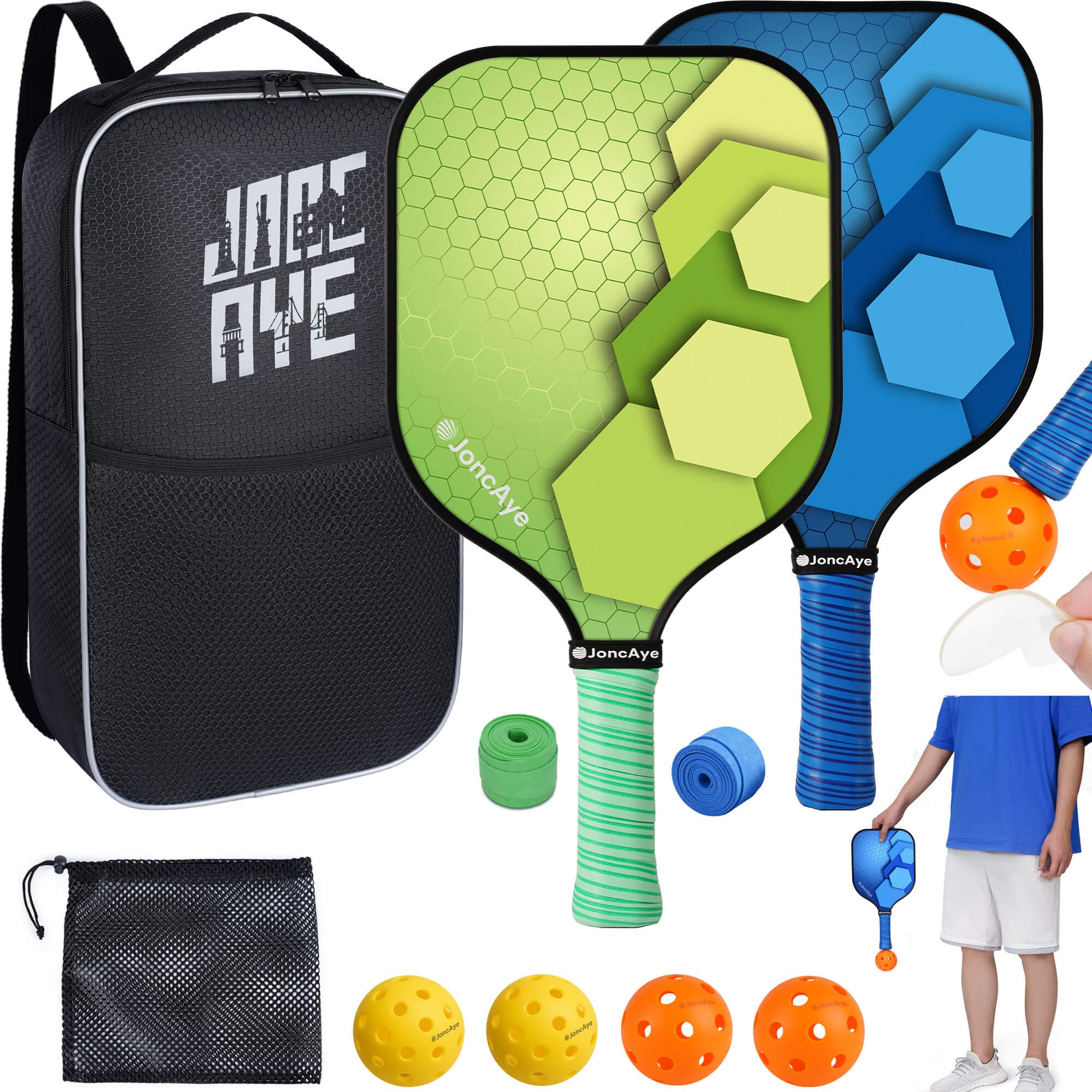 Pickleball-Paddles-Set-Of-2 Usapa Approved | Joncaye Pickleball Racquets With Indoor Outdoor Balls, Paddle Case, Lead Tape | Lig