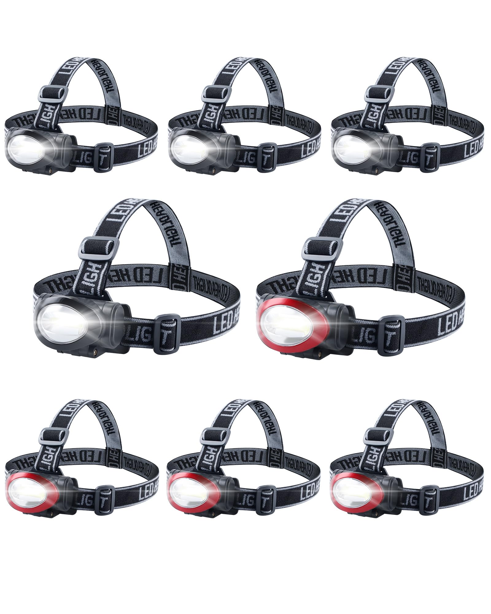 Lichamp Camping Headlamp Flashlight 8 Pack, Outdoor Super Bright COB Head Lamp Gear for Running, Reading, Hiking, Walking, Climb