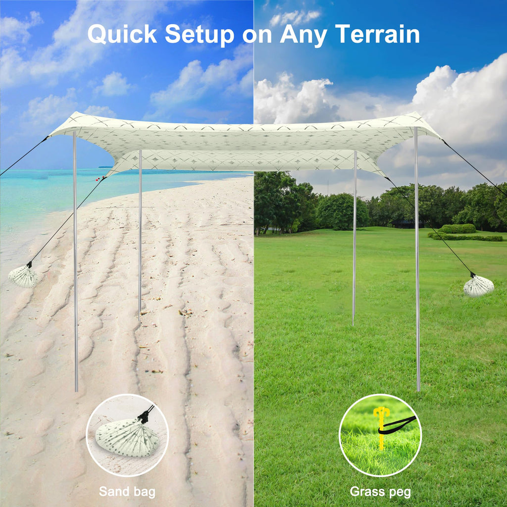 Beach Tent, Beach Canopy Sun Shade Upf 50+, Portable 10  10 Ft Camping Sun Shelter With Sandbags, Poles, Ground Pegs And Anti-Wi